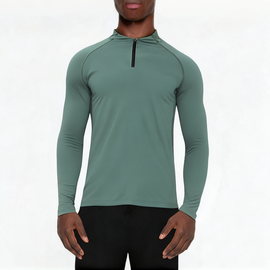 Green quick dry men's 1/4 zip sweatshirt