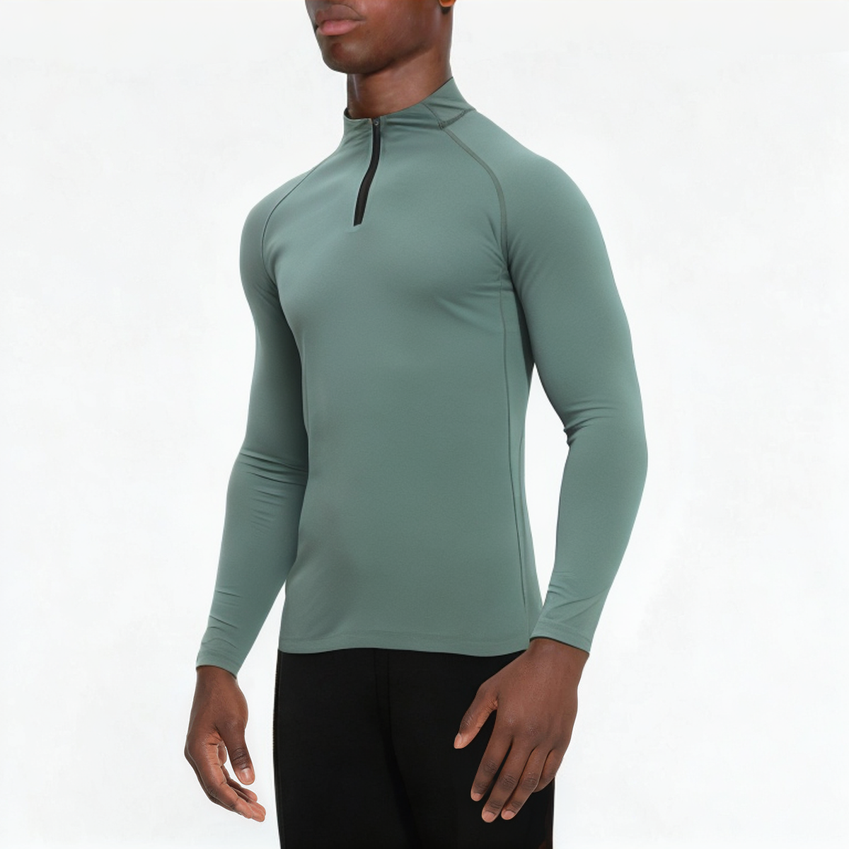 Green quick dry men's 1/4 zip sweatshirt