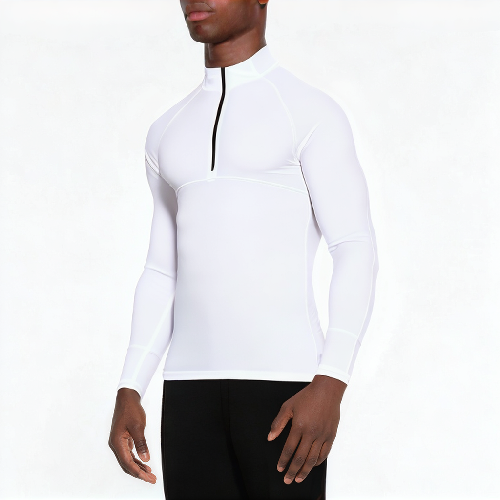 White quick-drying men's 1/4 zip sweatshirt