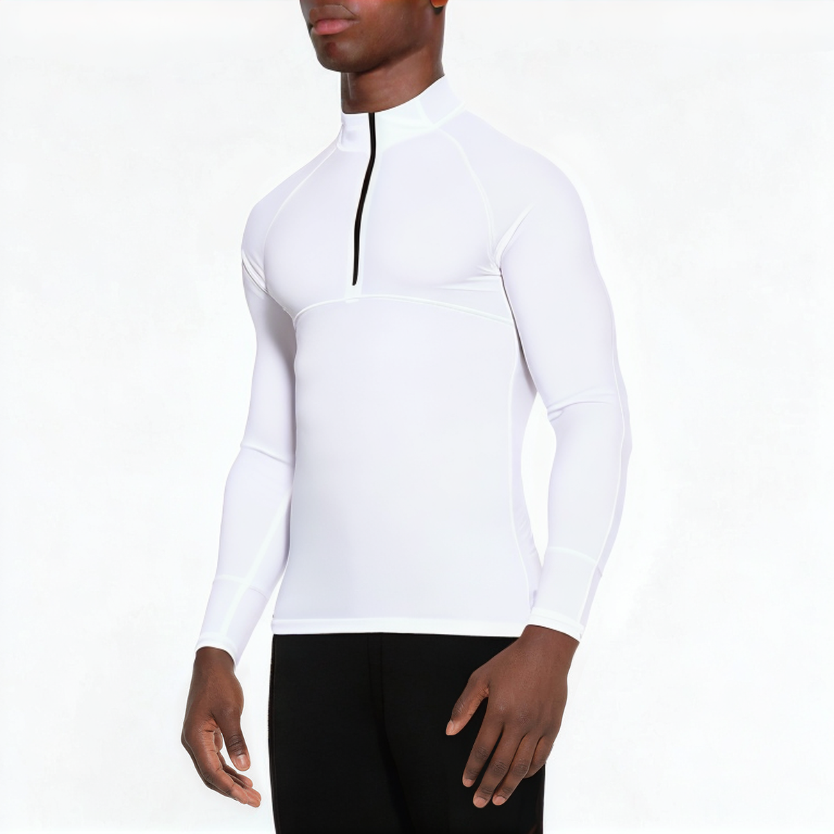 White quick-drying men's 1/4 zip sweatshirt