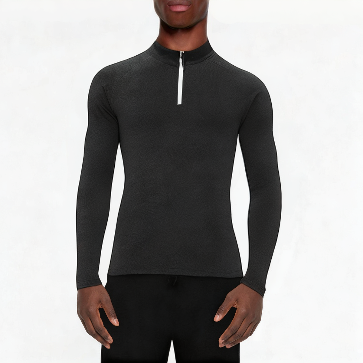 Black slim fit breathable men's 1/4 zip sweatshirt