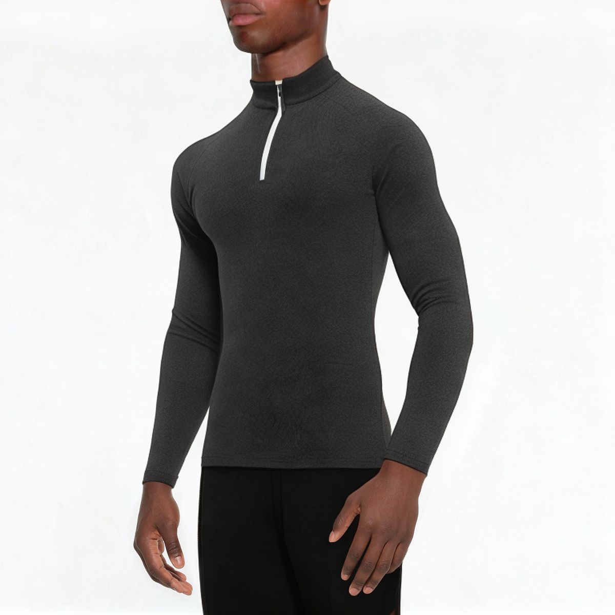 Black slim fit breathable men's 1/4 zip sweatshirt