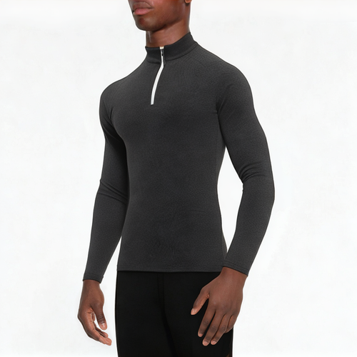 Black slim fit breathable men's 1/4 zip sweatshirt