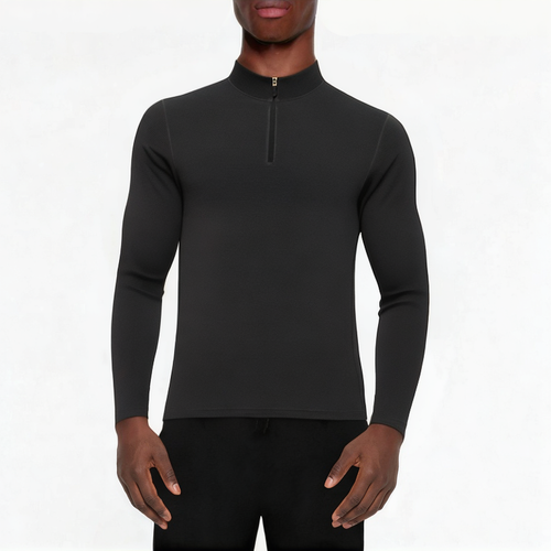 Black slim fit stand collar men's 1/4 zip sweatshirt