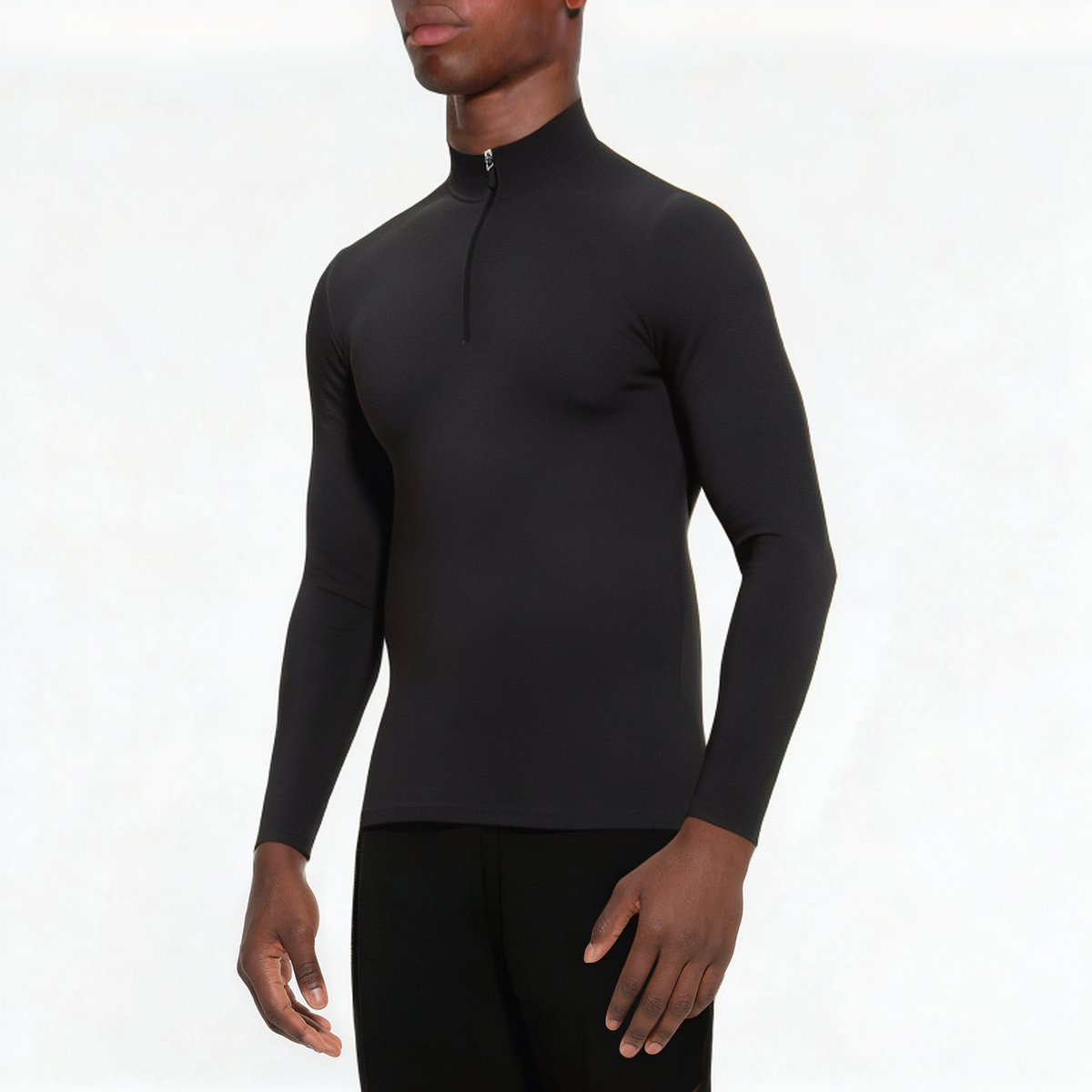 Black slim fit stand collar men's 1/4 zip sweatshirt