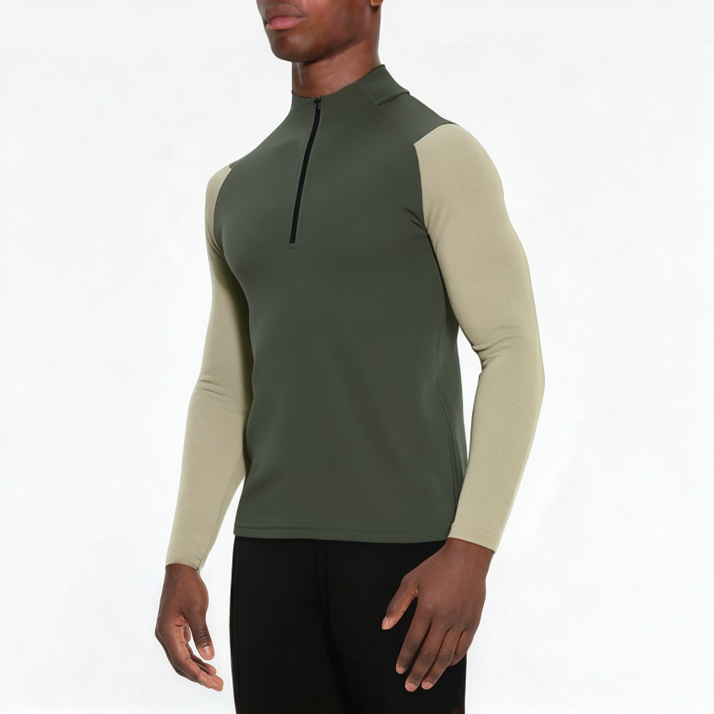 Men's 1/4 zip sweatshirt with colorblock stand collar