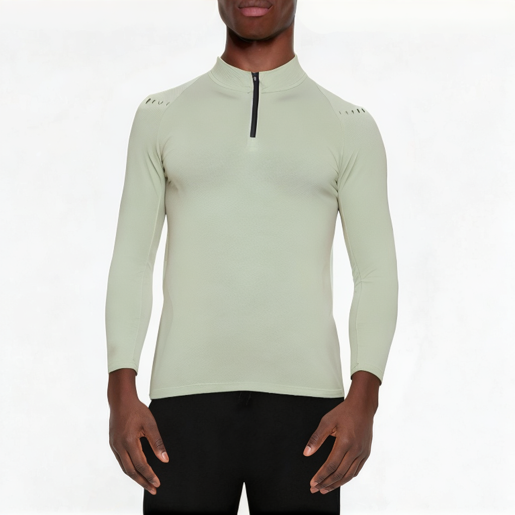 Green slim fit men's 1/4 zip sweatshirt
