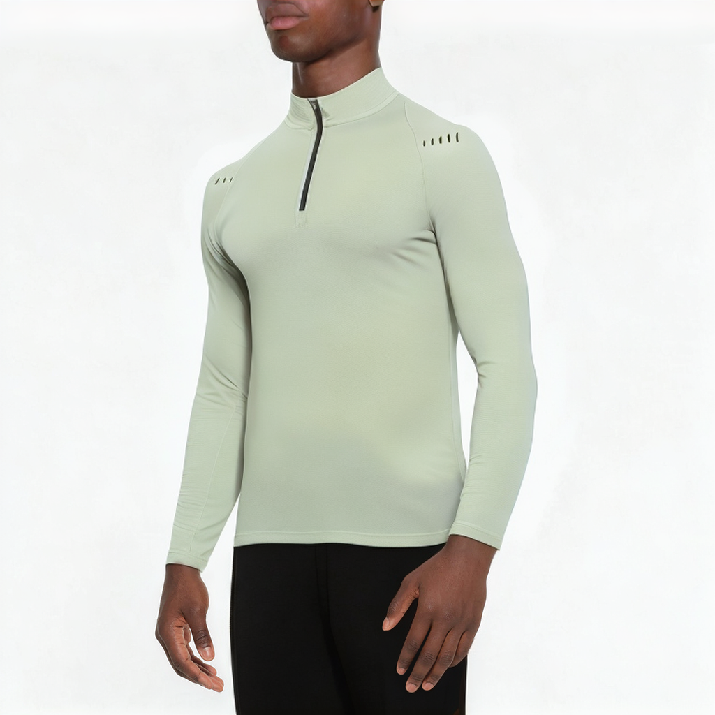 Green slim fit men's 1/4 zip sweatshirt