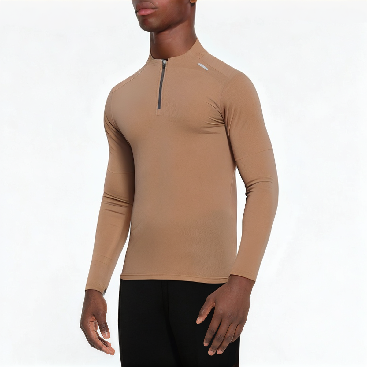 Brown slim-fit breathable men's 1/4 zip sweatshirt