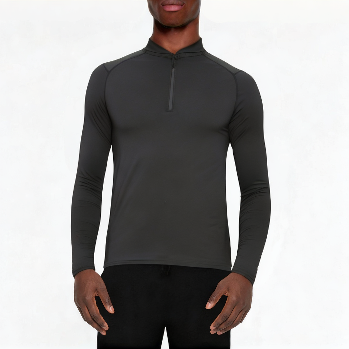 Black slim fit stretch men's 1/4 zip sweatshirt