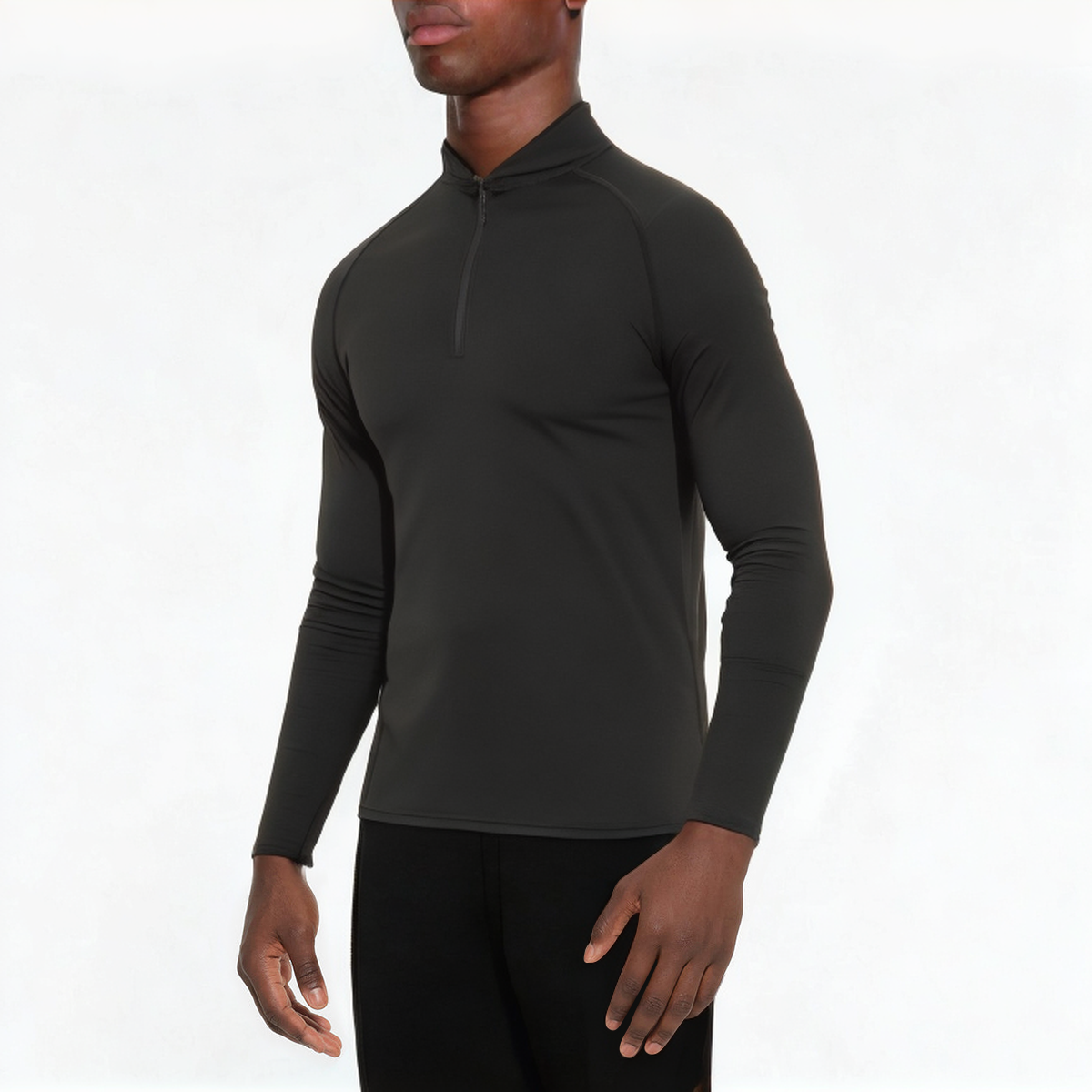 Black slim fit stretch men's 1/4 zip sweatshirt