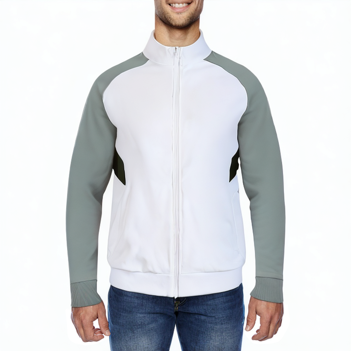 Stand collar color block men's track jacket