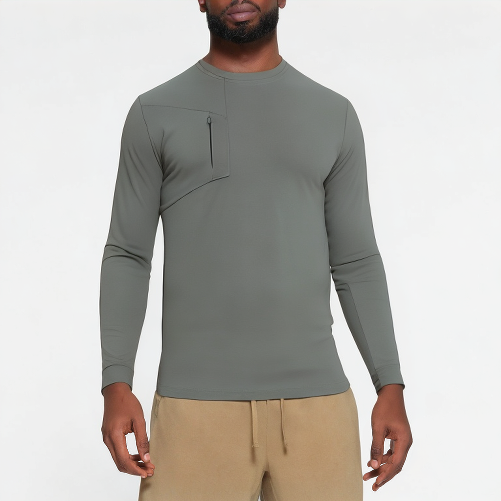 High elastic round neck men's sports long sleeve