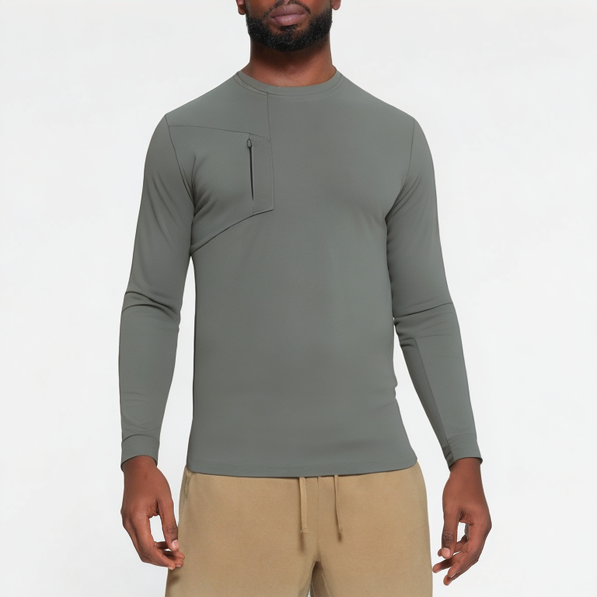 High elastic round neck men's sports long sleeve