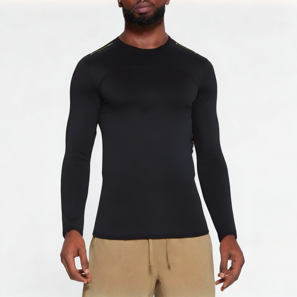 Black round neck men's sports long sleeve