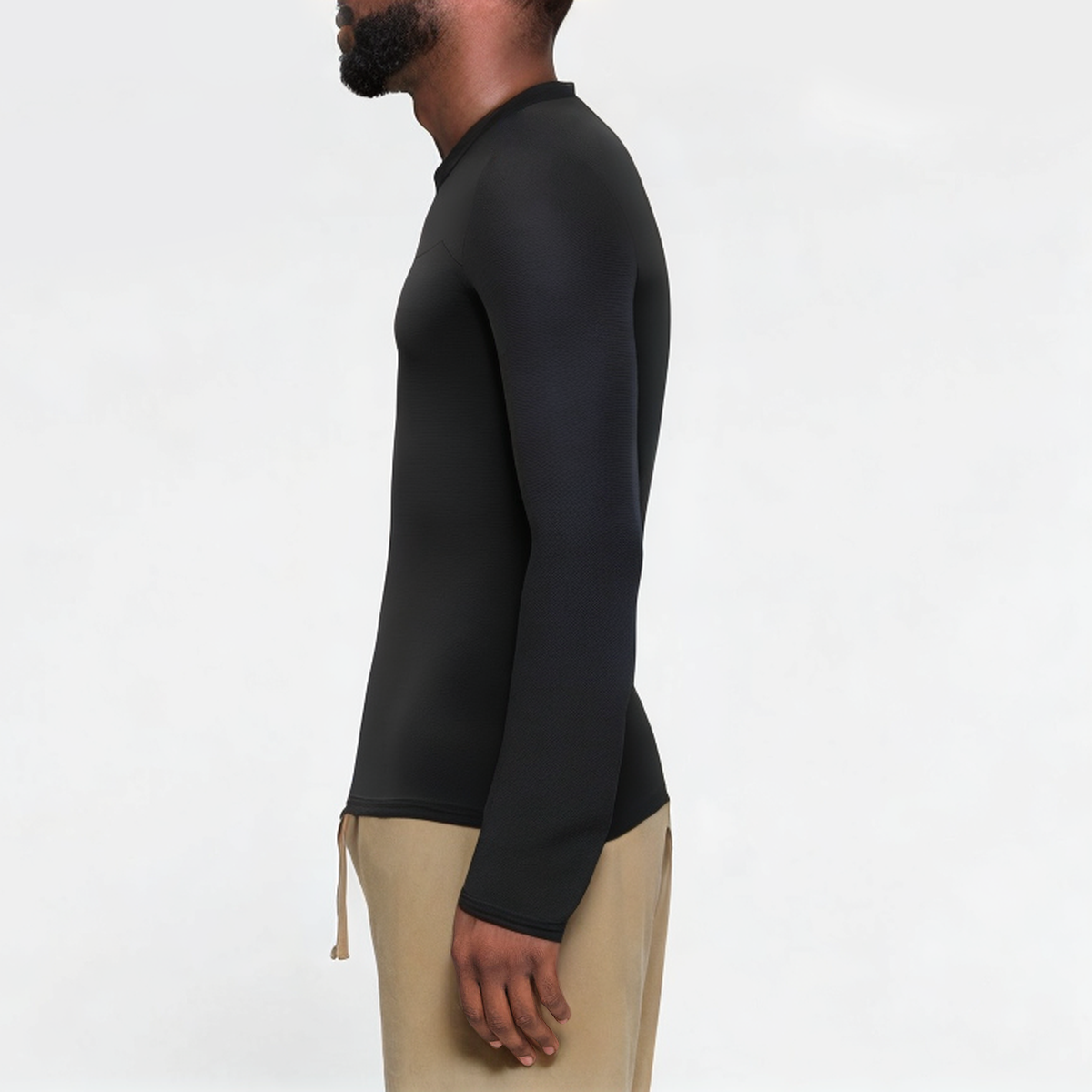 Black round neck men's sports long sleeve