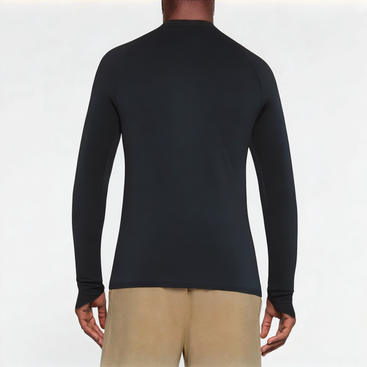 Black round neck men's sports long sleeve