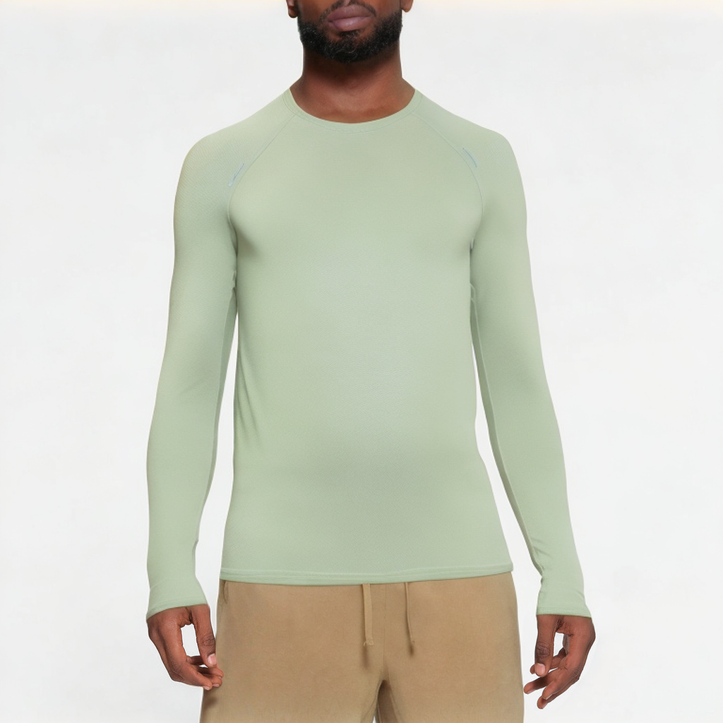 Green elastic men's sports long sleeve