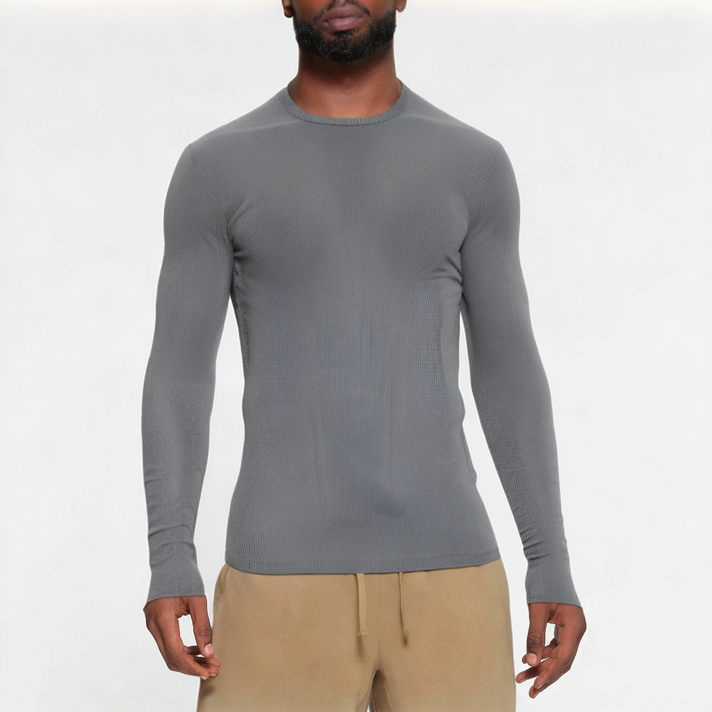 Grey striped men's sports long sleeves