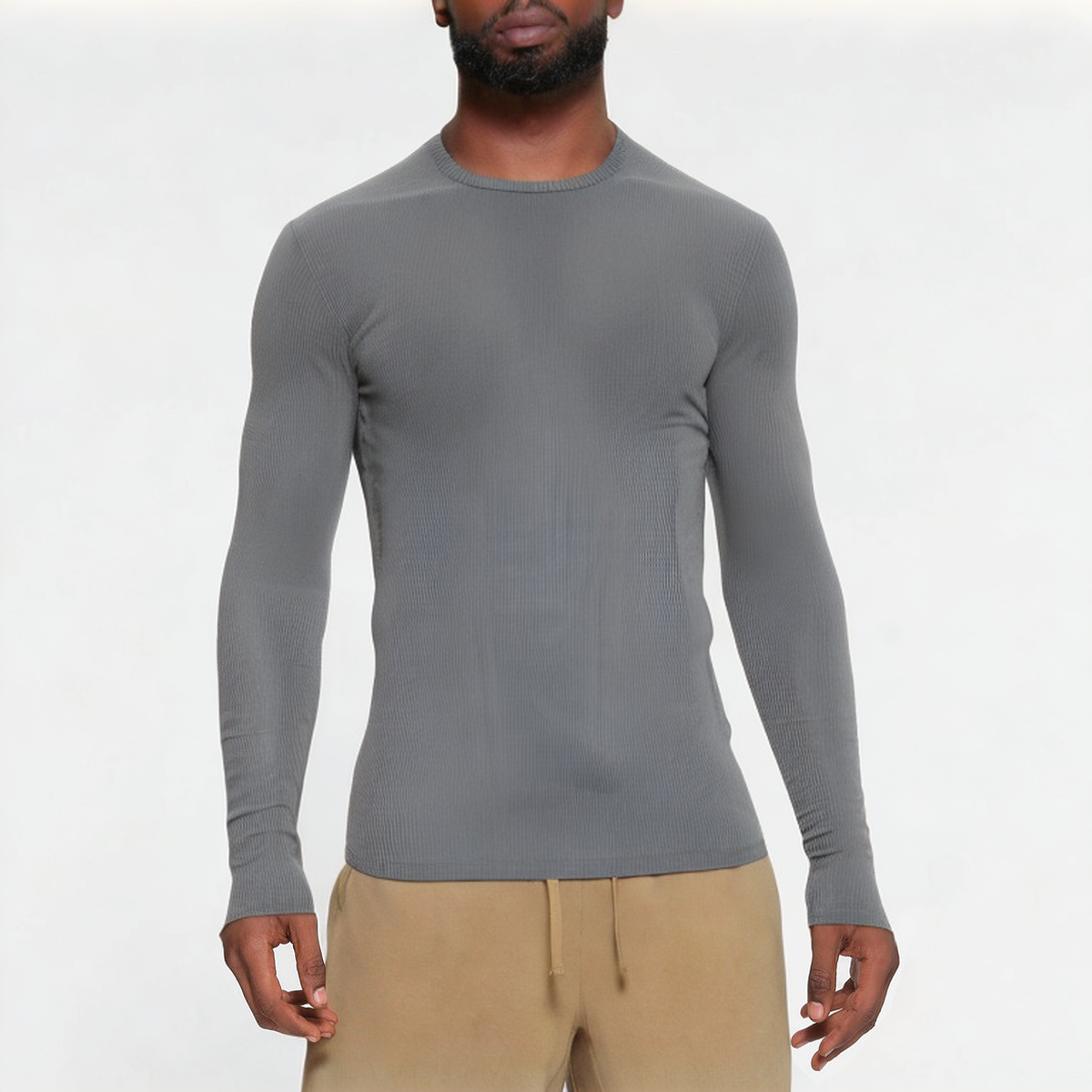 Grey striped men's sports long sleeves