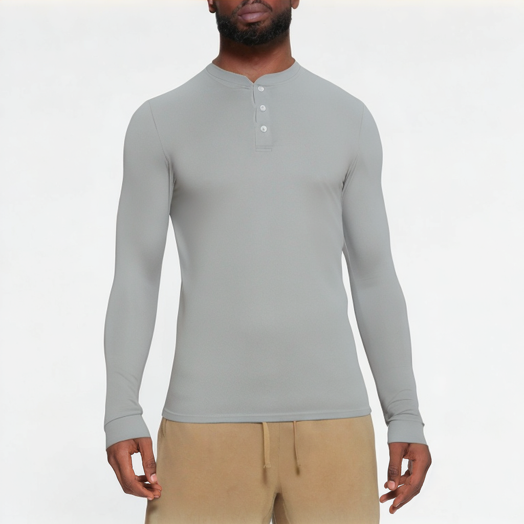 Grey slim fit button down men's sports long sleeves