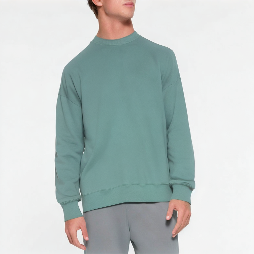 Green cotton crew neck men's sweatshirt
