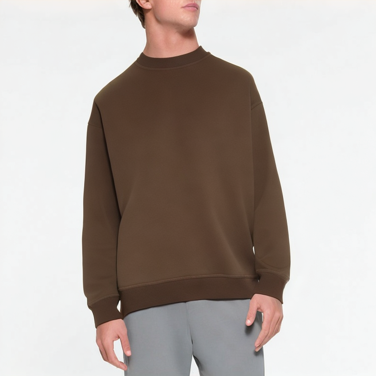 Brown thickened crew neck men's sweatshirt