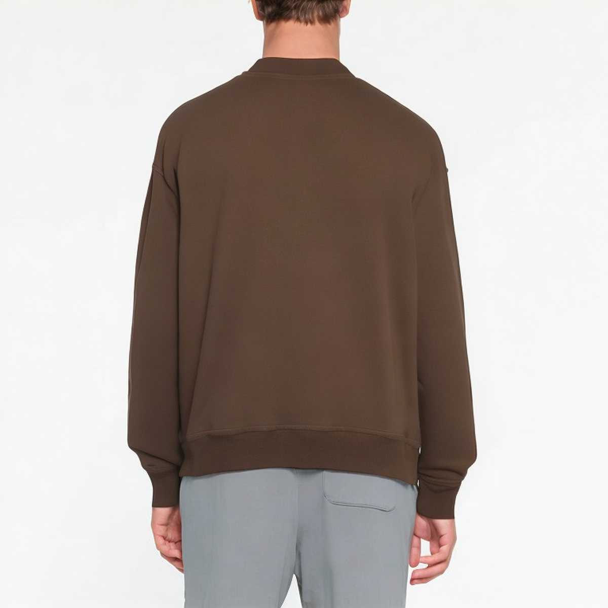 Brown thickened crew neck men's sweatshirt