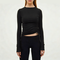Black pleated women's skinny long sleeve T-shirt