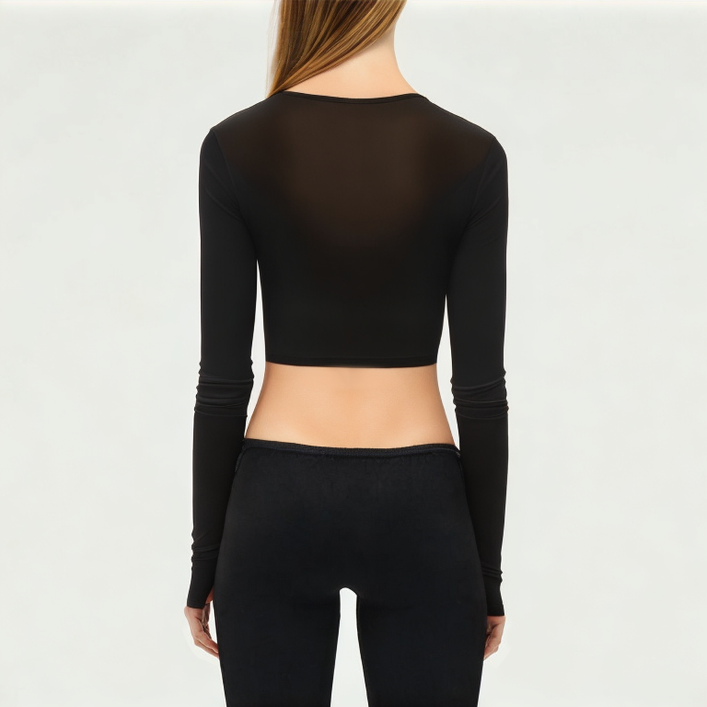 Black crew neck women's tight long sleeve T-shirt