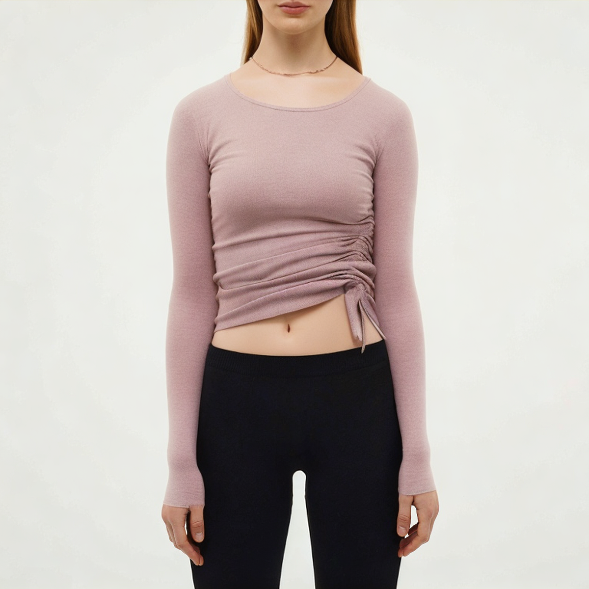 Pink lightweight women's tight long-sleeved T-shirt