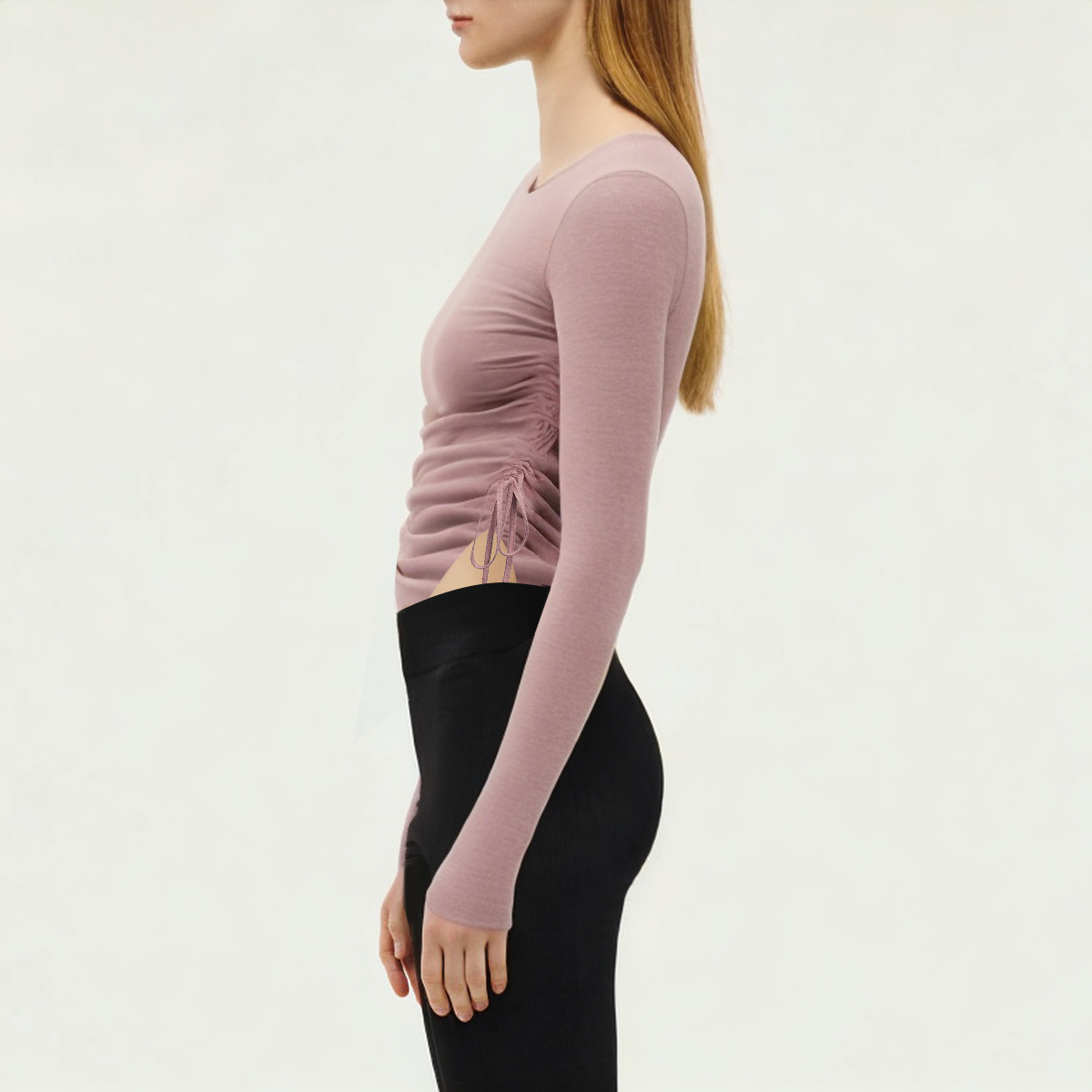 Pink lightweight women's tight long-sleeved T-shirt