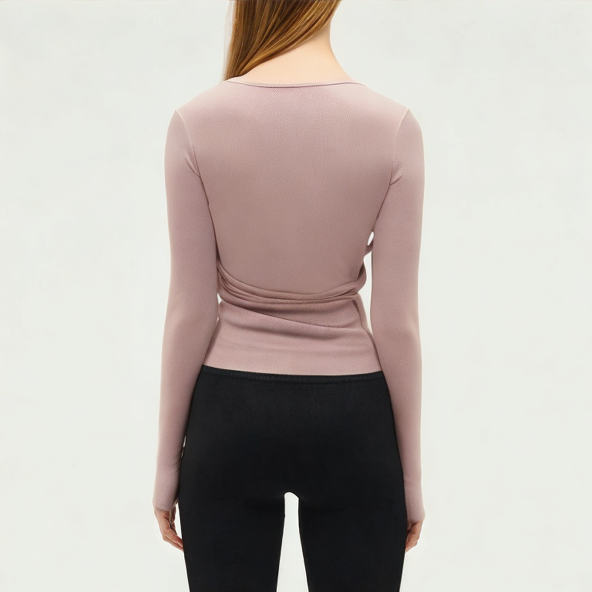 Pink lightweight women's tight long-sleeved T-shirt