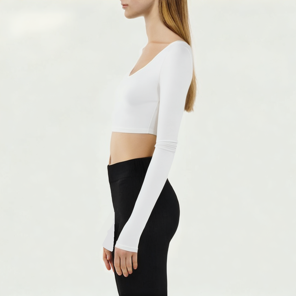 White square neck women's tight long sleeve T-shirt