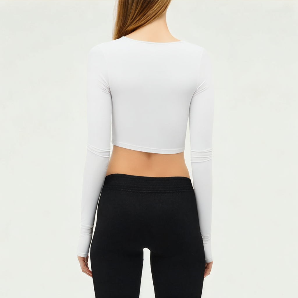 White square neck women's tight long sleeve T-shirt