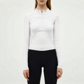 White 1/2 zip women's tight long sleeve T-shirt