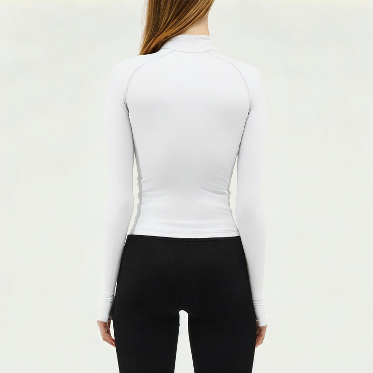 White 1/2 zip women's tight long sleeve T-shirt