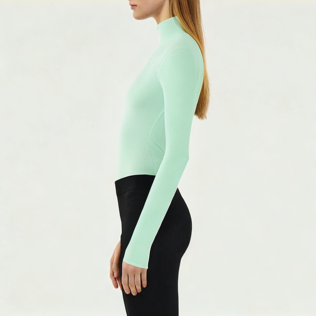 Solid color zipper women's tight long sleeve T-shirt