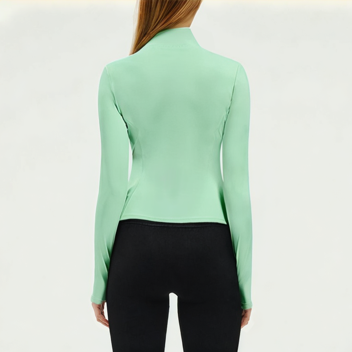 Solid color zipper women's tight long sleeve T-shirt