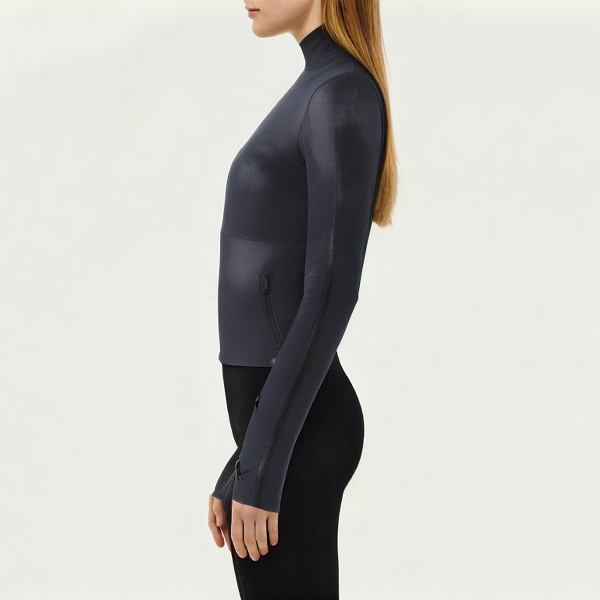 Black tie-dye women's tight long sleeve T-shirt