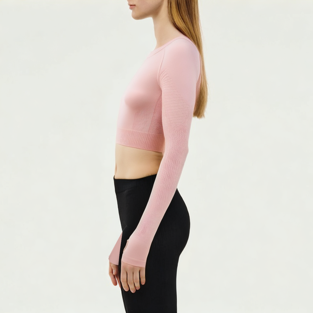 Pink seamless women's tight long sleeve T-shirt