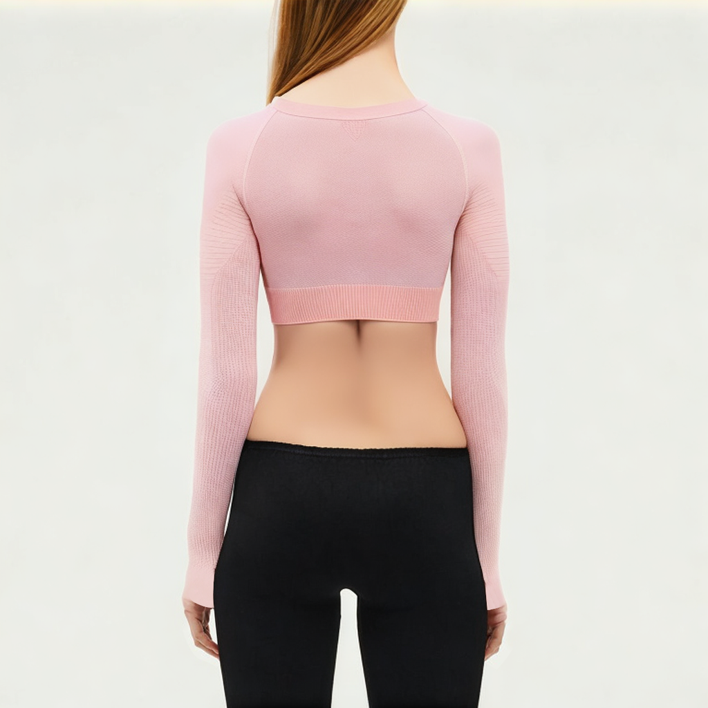 Pink seamless women's tight long sleeve T-shirt