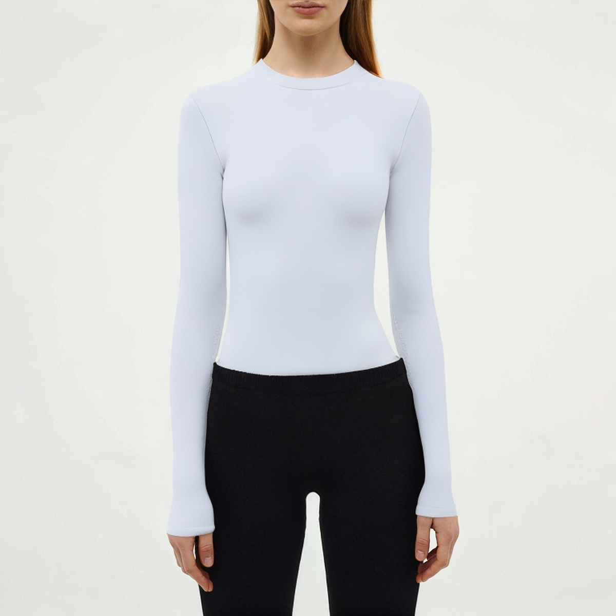 Knitted ribbed seamless women's skinny long sleeve T-shirt