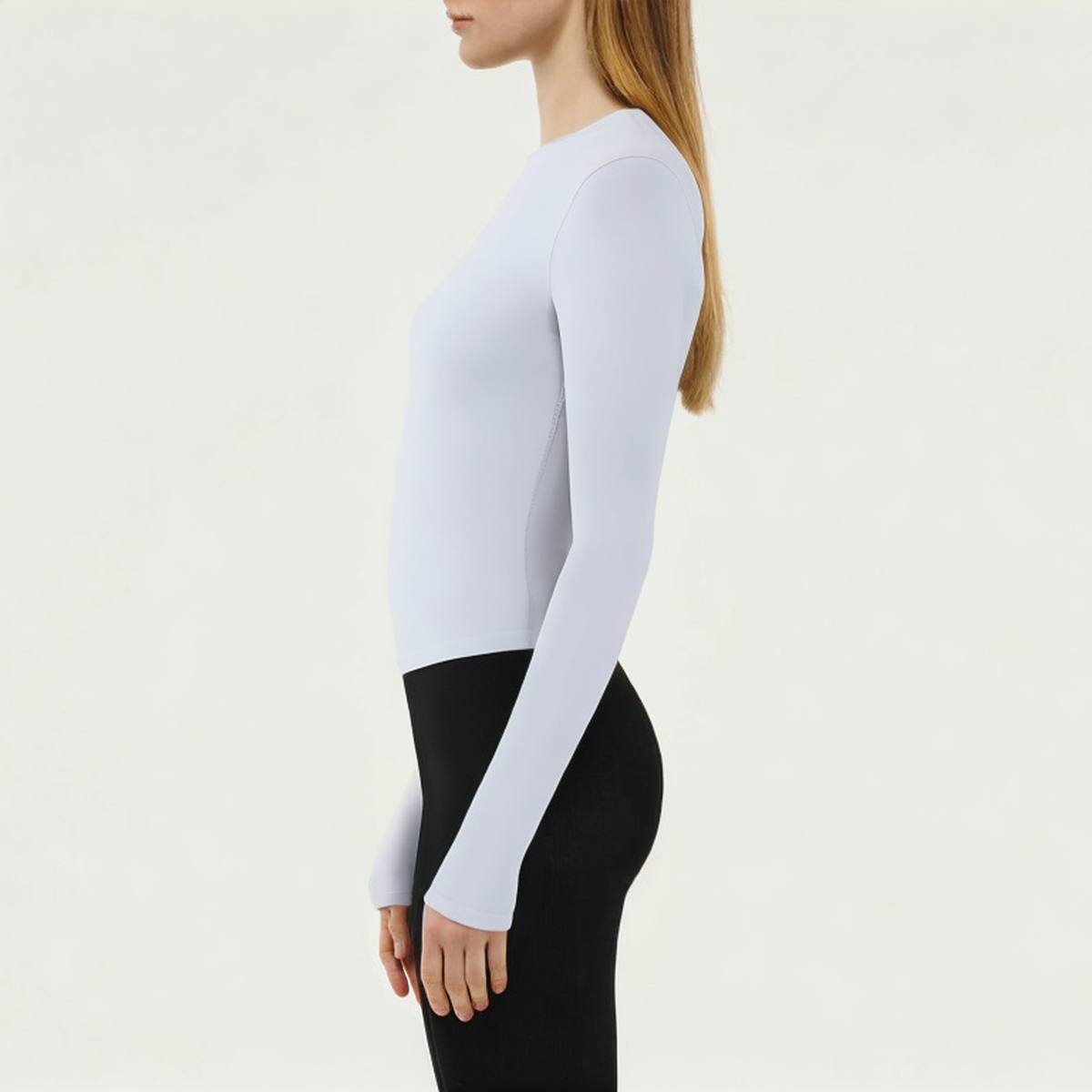 Knitted ribbed seamless women's skinny long sleeve T-shirt