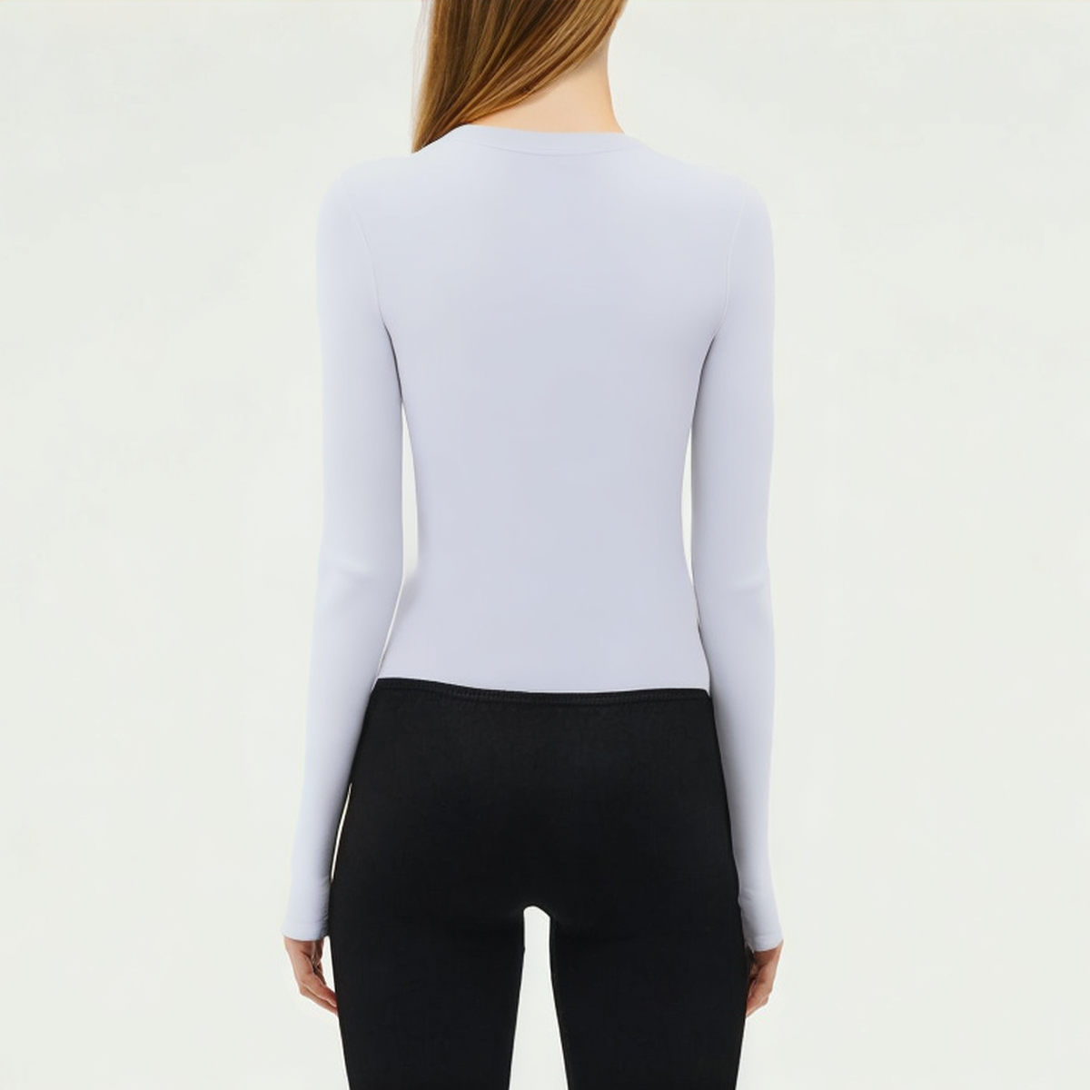 Knitted ribbed seamless women's skinny long sleeve T-shirt