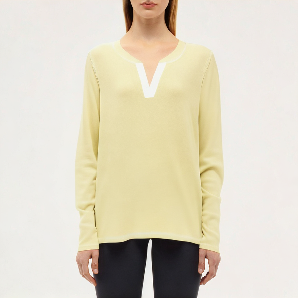 Yellow V-neck ladies loose long-sleeved T-shirt