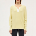 Yellow V-neck ladies loose long-sleeved T-shirt