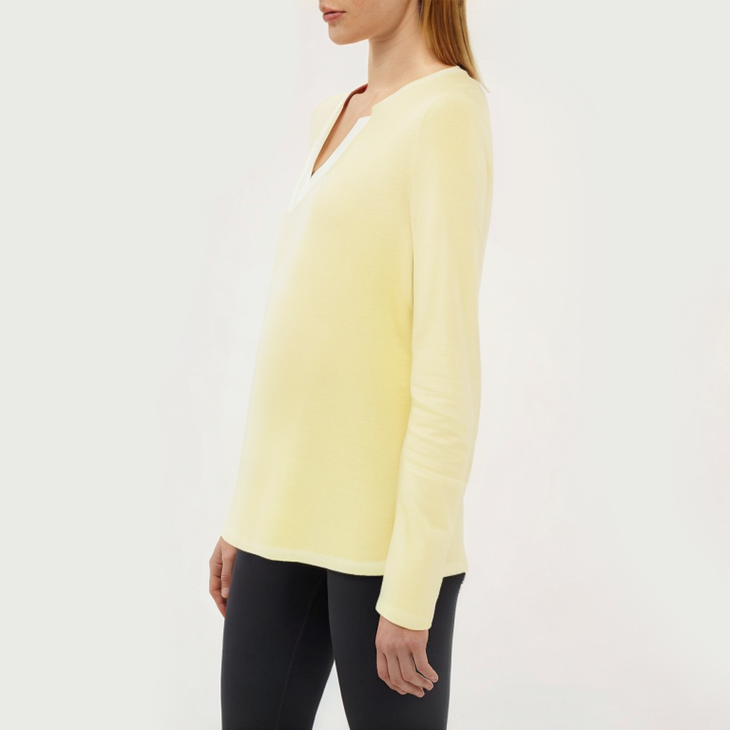 Yellow V-neck ladies loose long-sleeved T-shirt