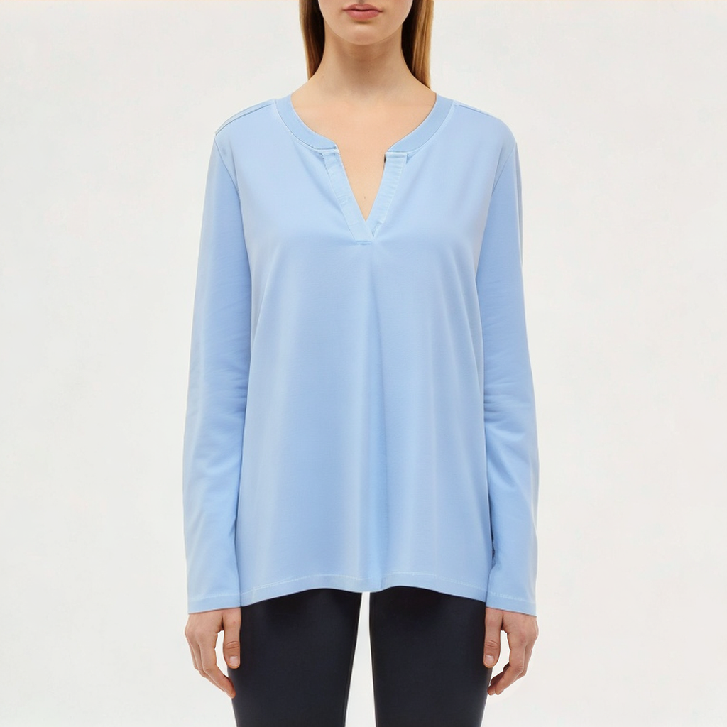 Blue anti-pilling women's loose long-sleeved T-shirt