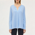 Blue anti-pilling women's loose long-sleeved T-shirt